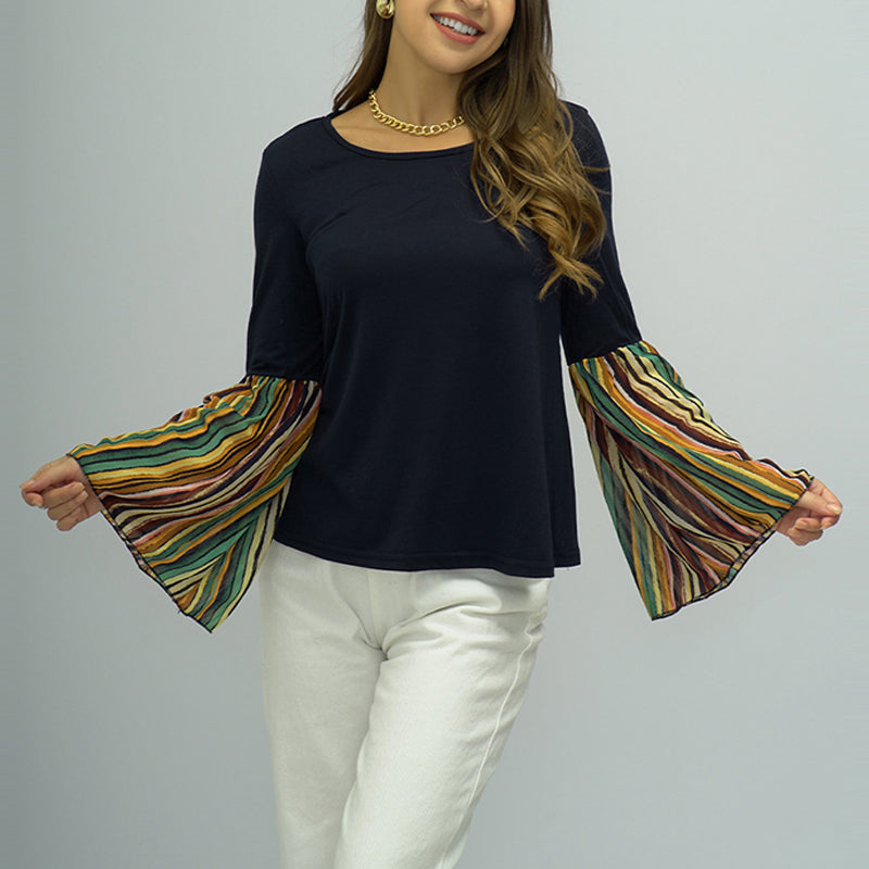Ladies Patchwork Striped Long Sleeve Top