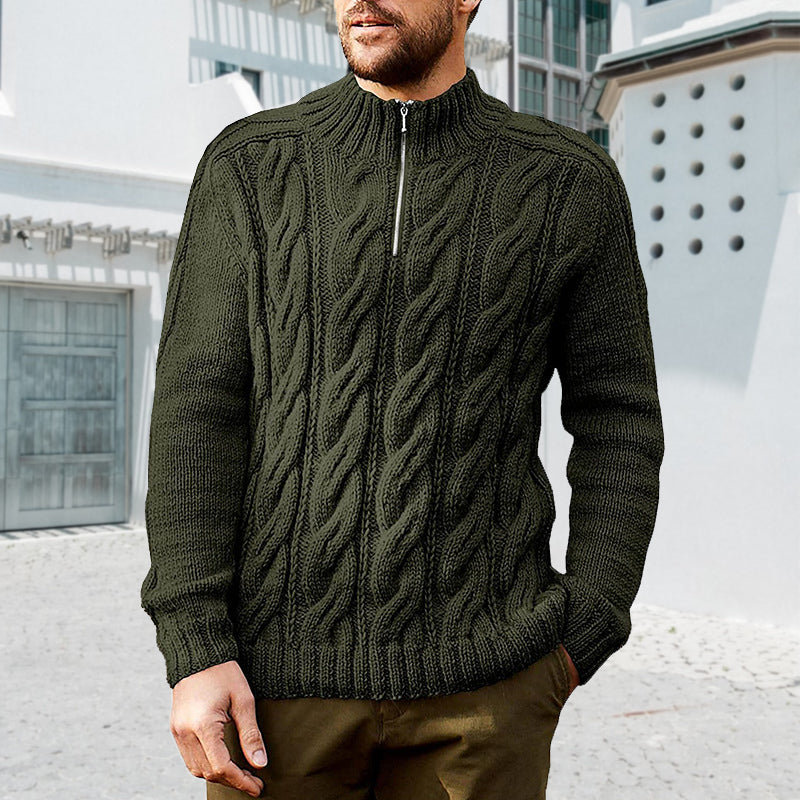 Men's Solid Color Zipper Sweater