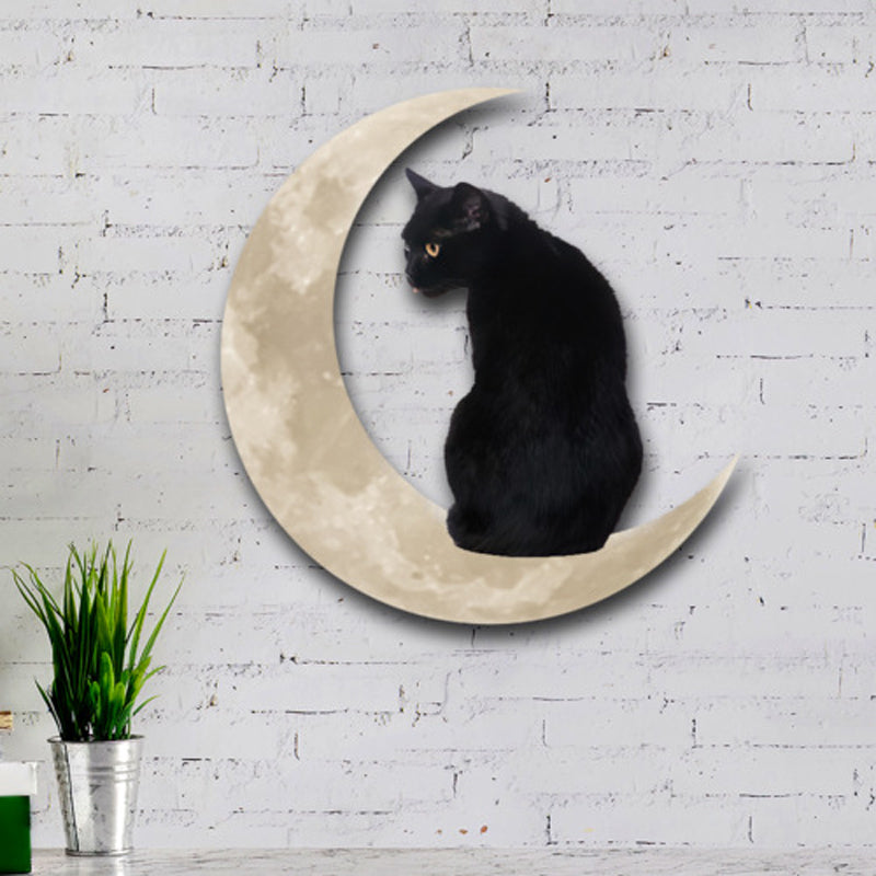 Black Cat Moon Hanging Metal Sign