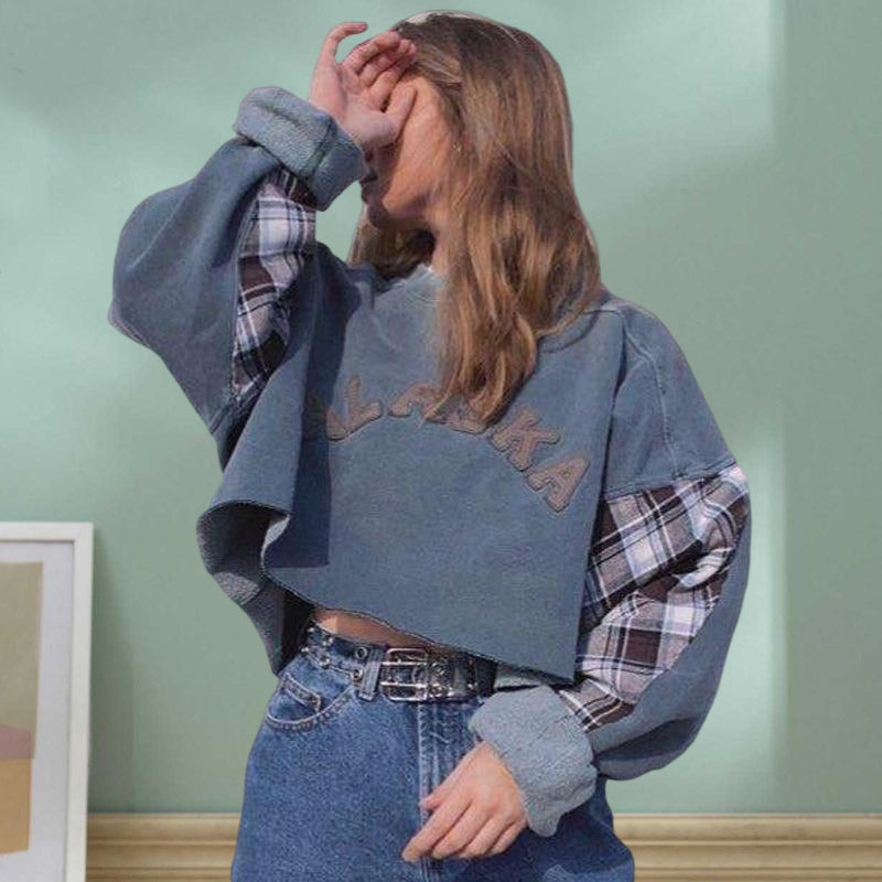 Fleece Pullover Round Neck Short Loose Women's Sweatshirt
