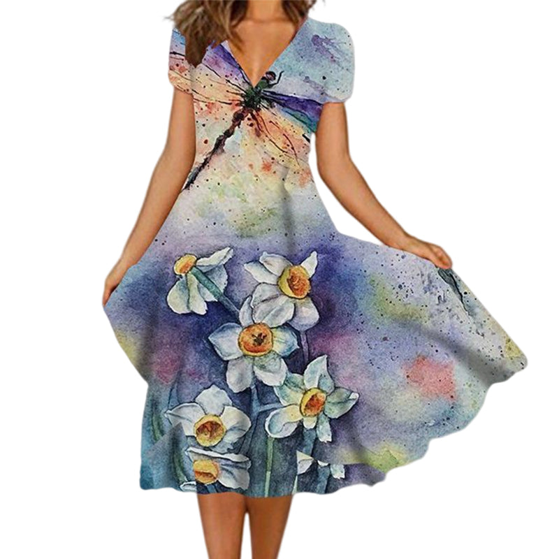 Positioning Print Swing Dress