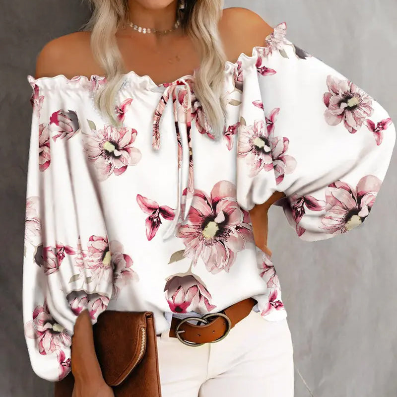 One-Line Neck Loose Print Top