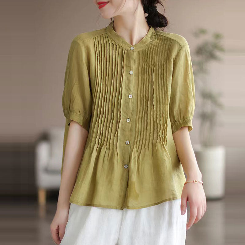 Classic Pleated Temperament Fine-Grained Commuter Shirt