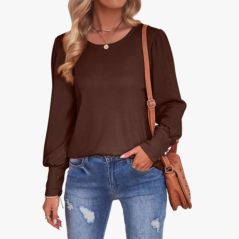Puff Sleeve Crew Neck Loose Casual T-Shirt