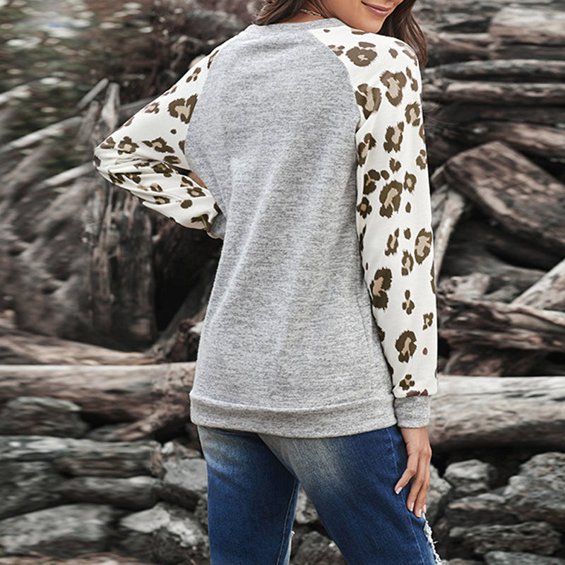 Women's Leopard Print Long Sleeve Hooded Sweatshirt
