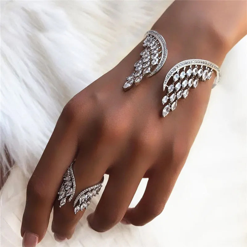 Angel wings bracelet and ring