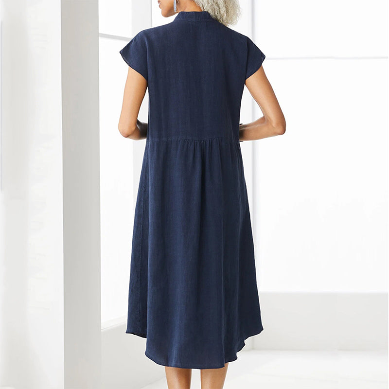 Women's Button-down Cotton Linen Loose Dress