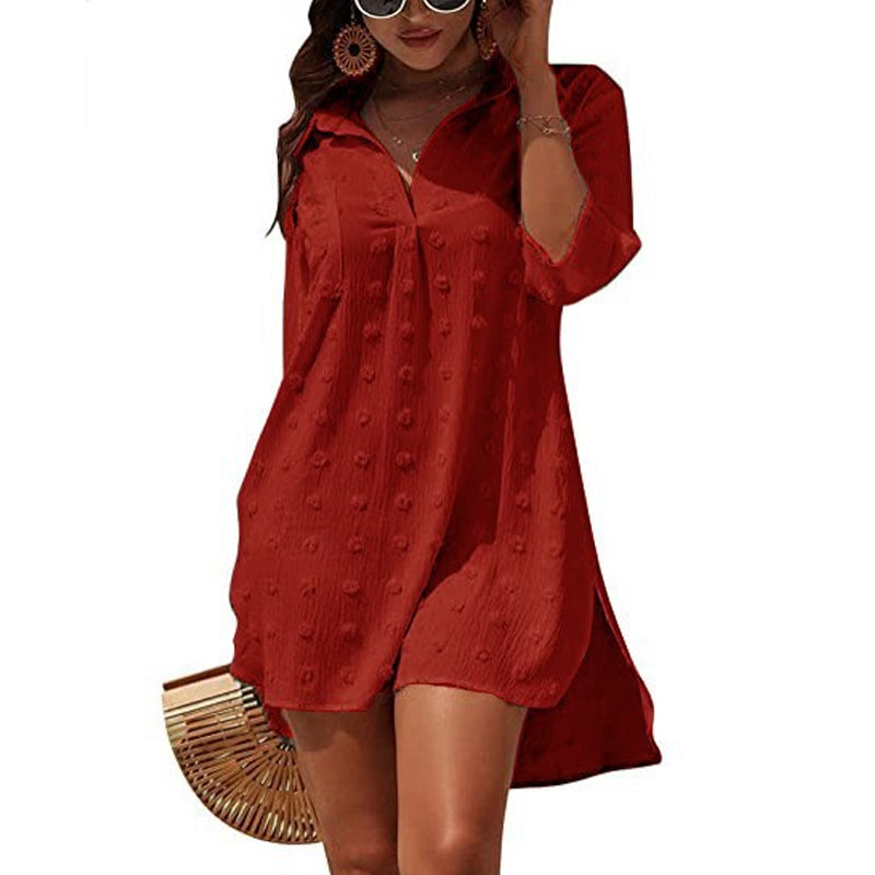 Chiffon Jacquard Big Pom Loose Casual Shirt