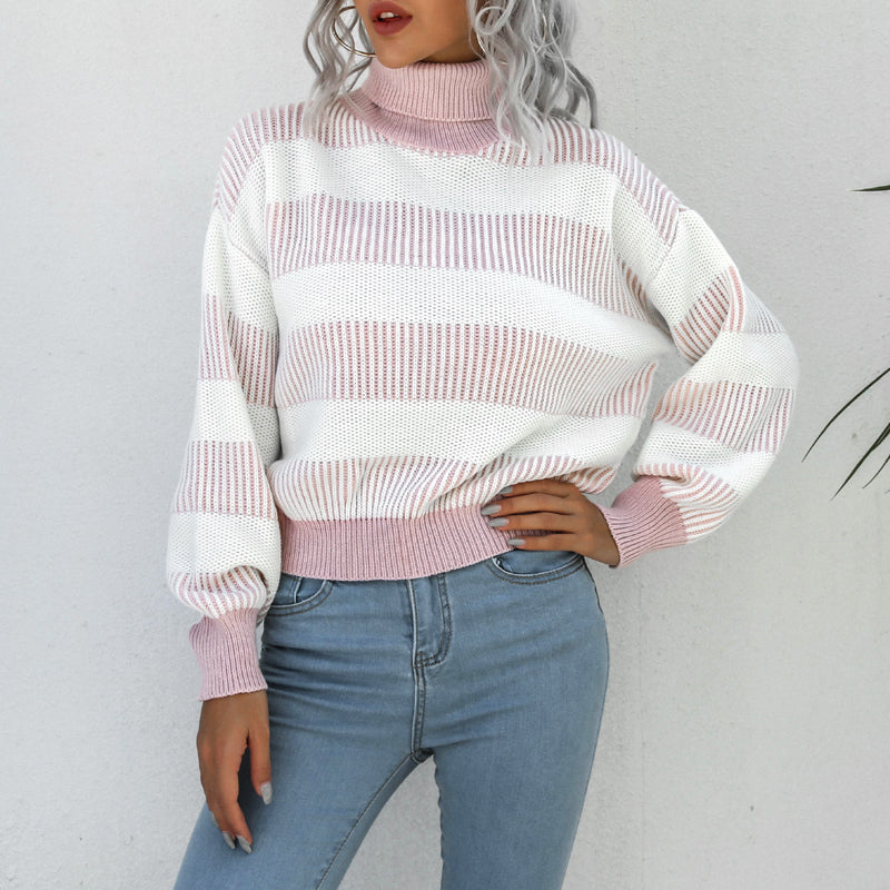 Lantern Sleeve Striped Sweater
