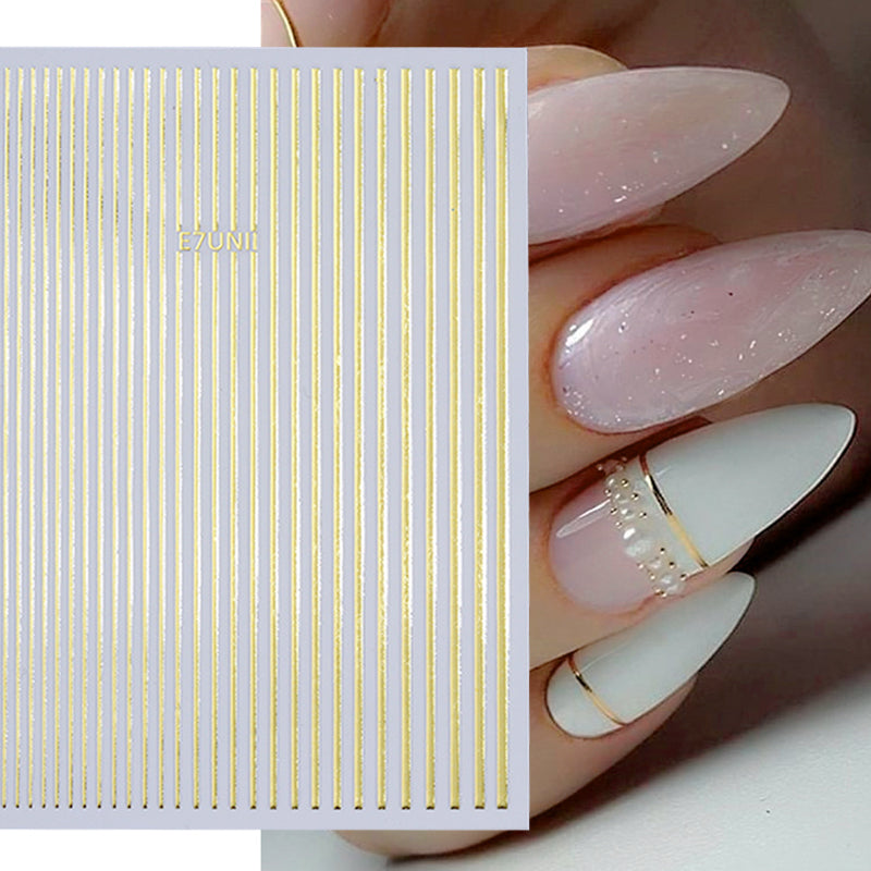 1pc Nail Stickers Gold Silver Lines