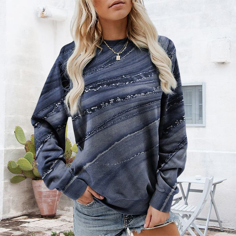 Geometric Loose Print Long Sleeve Crew Neck Sweatshirt