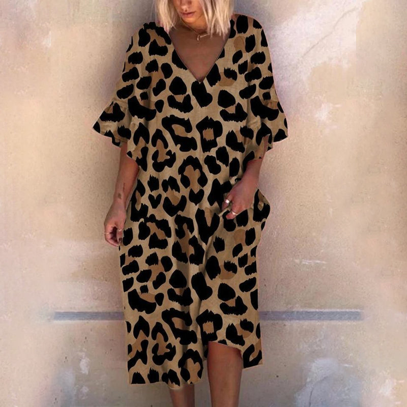 Leopard Print V-Neck Loose Dress