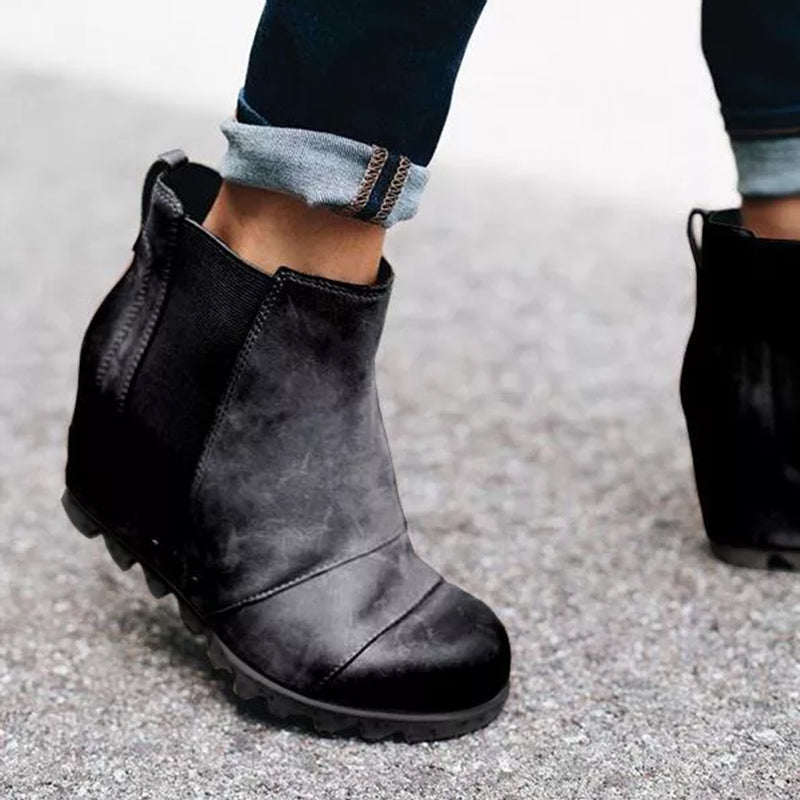 Thick-soled Elasticated Vintage Booties