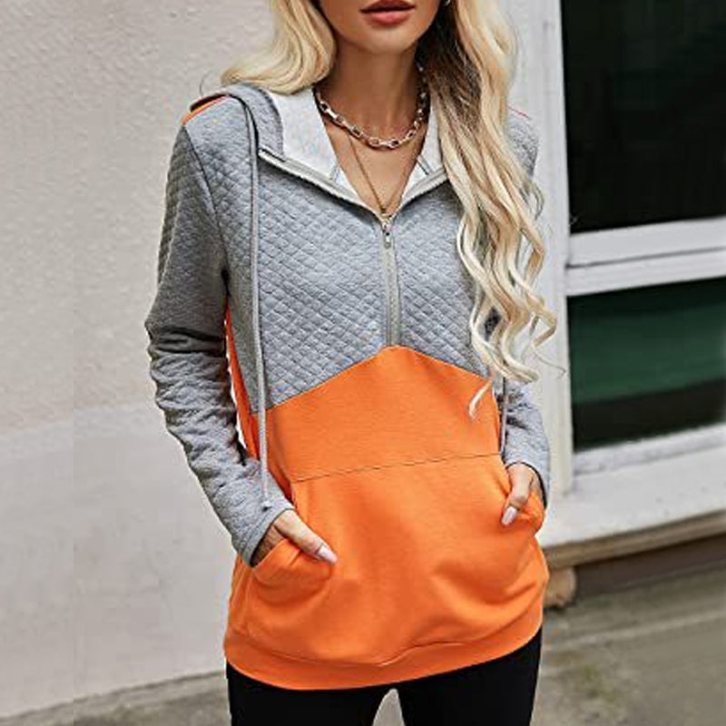 Hooded Zip-panel Contrast Pocket Sweatshirt