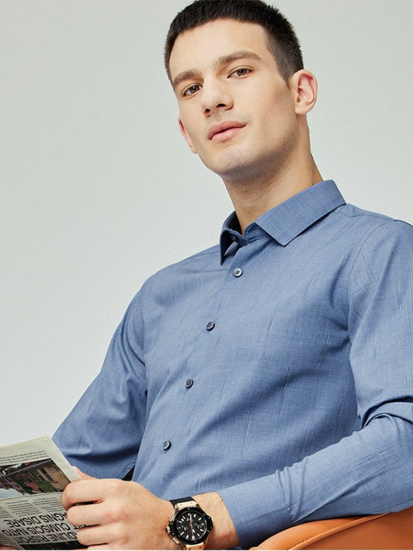 Men's Striped Jacquard Casual Long Sleeve Shirt