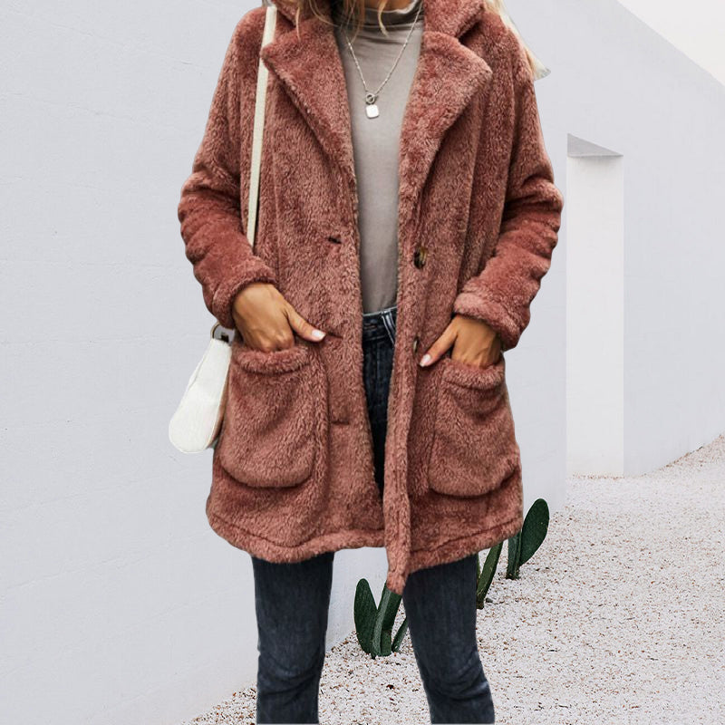 Thickened Plush Coat With Lapels