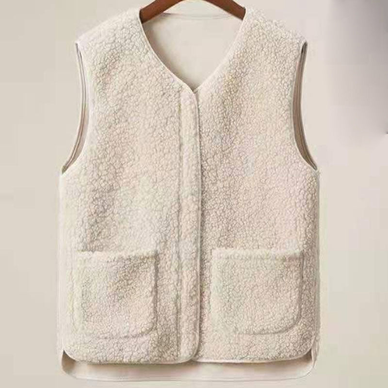 Ladies Faux Sherpa Sleeveless V-Neck Vest