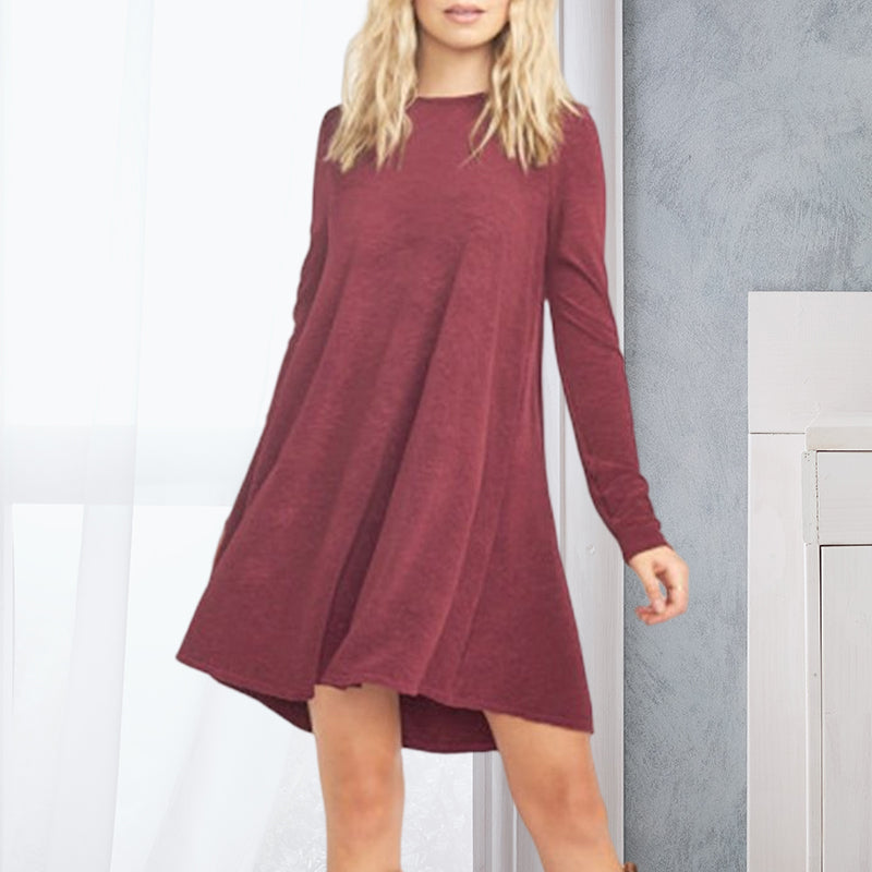 Burgundy Round Neck Dress