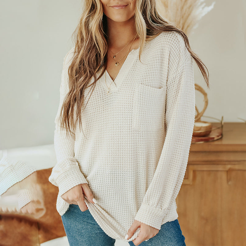 Solid Color V-Neck Pullover Long Sleeve Knit Sweater