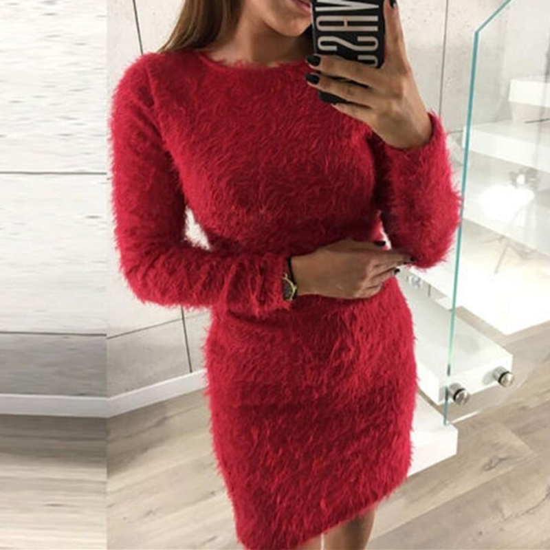 Round Neck Plush Dress