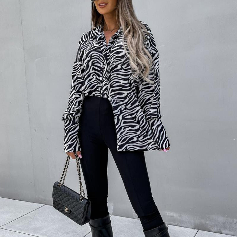 V Neck Basics Leopard Floral Camouflage Print Tops