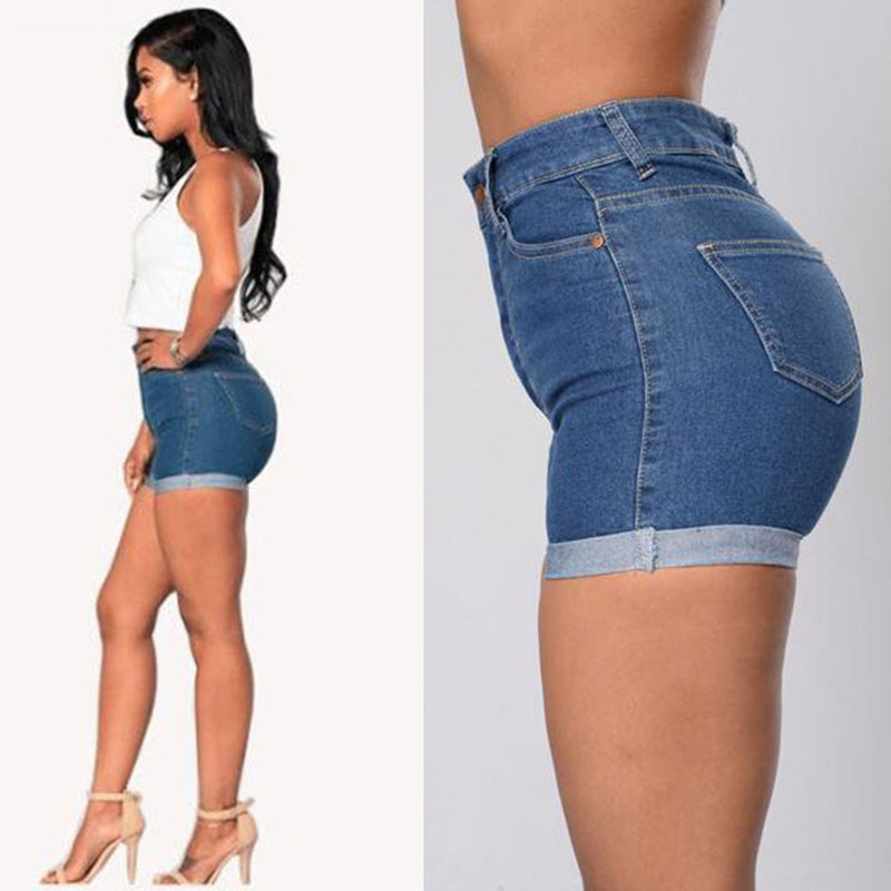 Roll Hem High Waist Denim Shorts