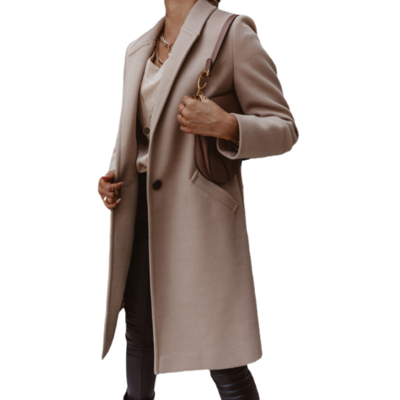 Lapel Button Wool Coat