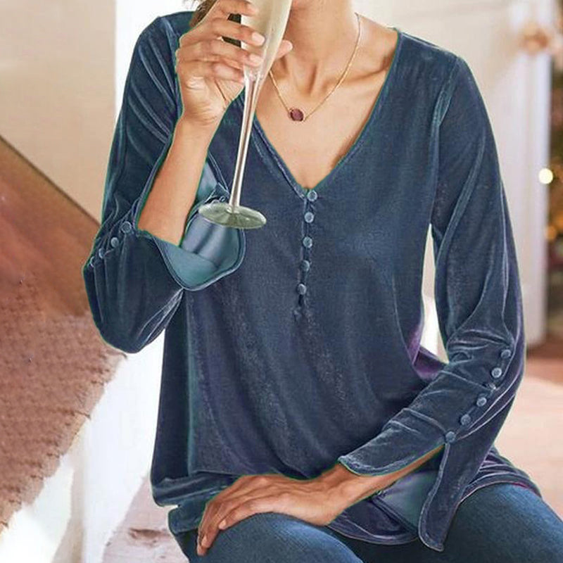 Gold Velvet V-Neck Top
