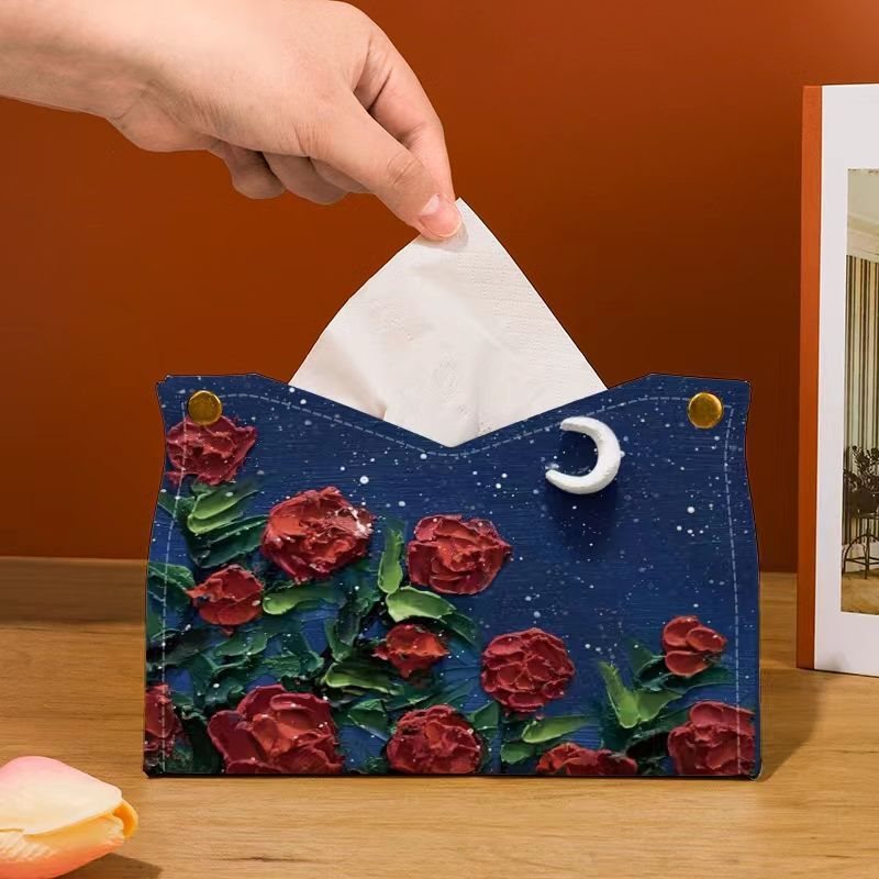 Tissue box with oil painting