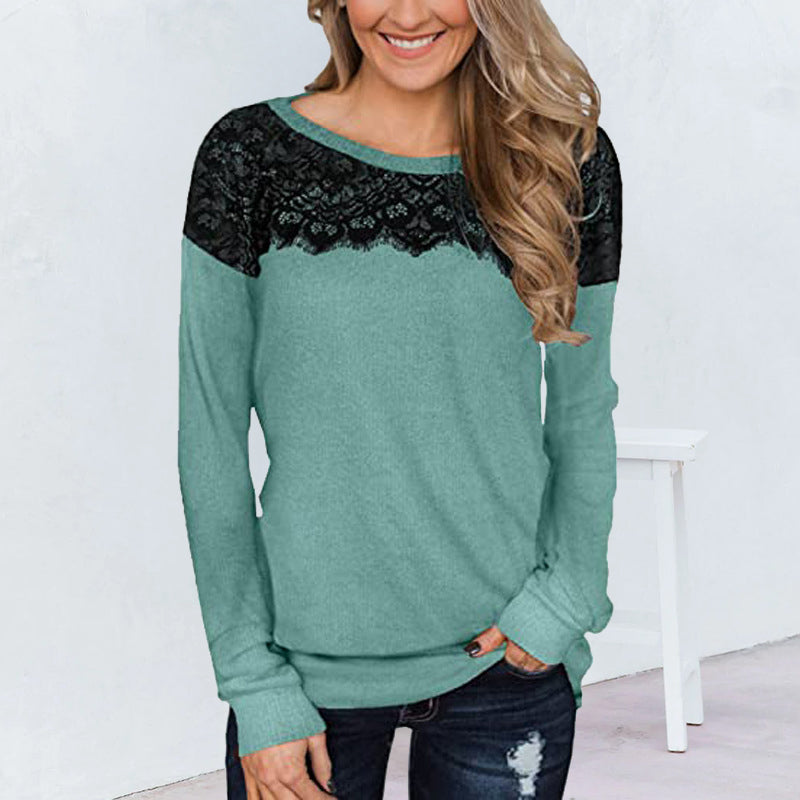 Lace Panel Solid T-Shirt