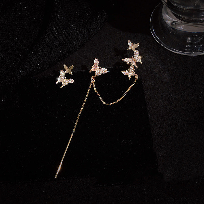 Asymmetrical Tassel Small Butterfly Earrings Ear Bone Clip