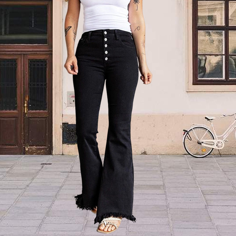 Multi-button Flared Jeans