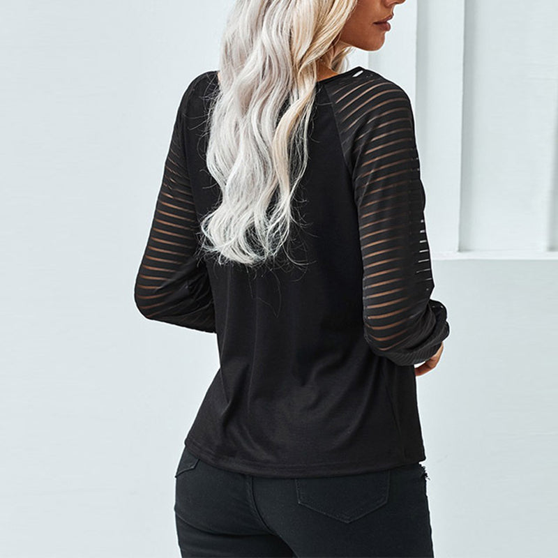 Cutout Striped Long Sleeve T-Shirt