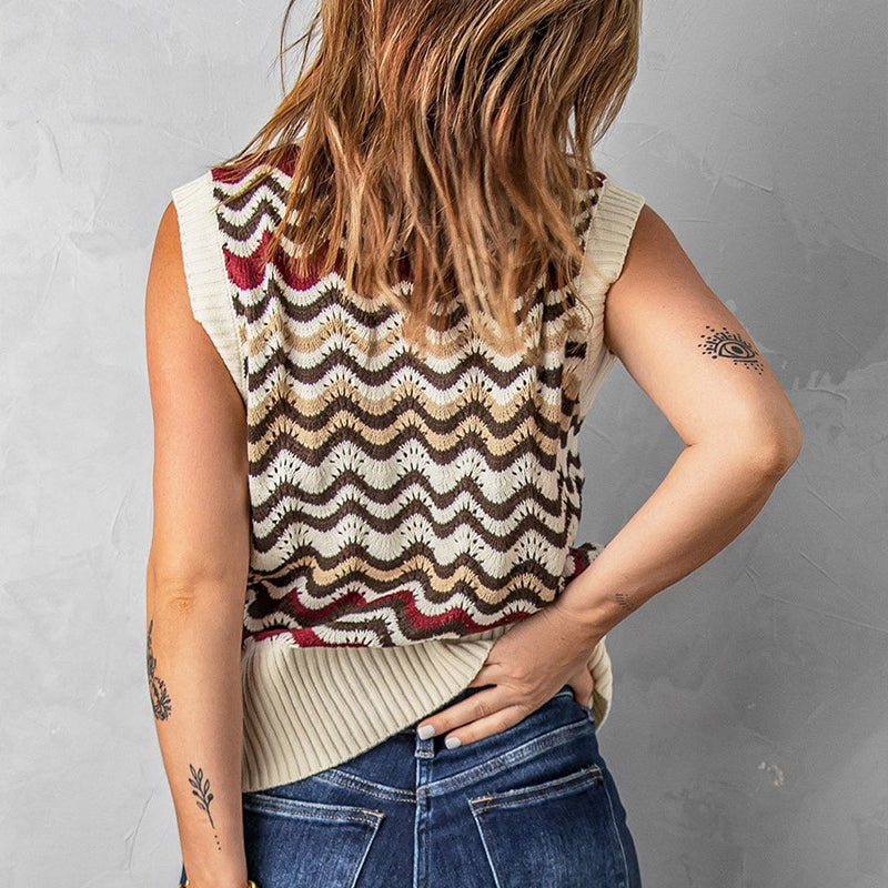 Wavy Striped Knitted Vest Sweater