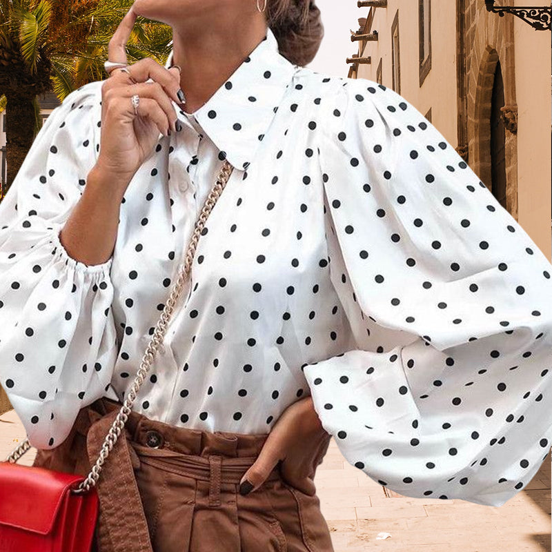 Lapel Polka-dot Chiffon Shirt