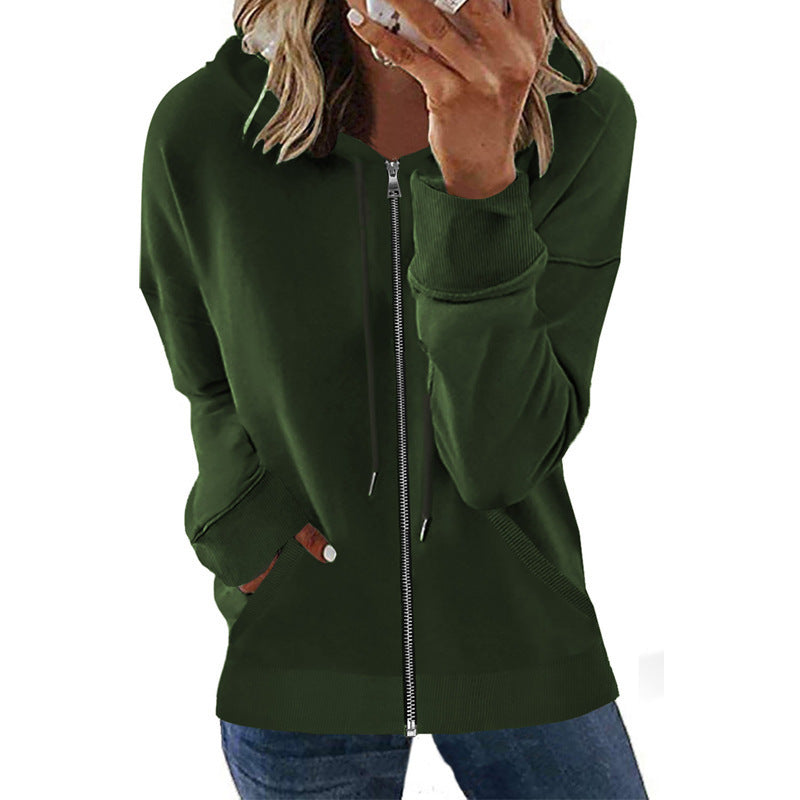Zip Casual Solid Hooded Jacket