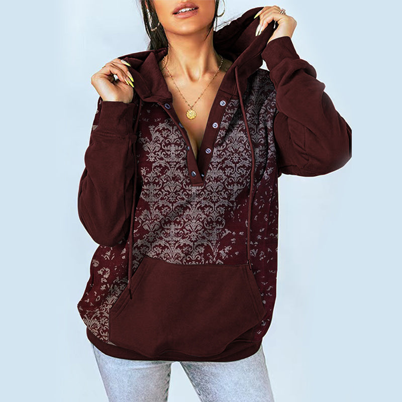 Printed Hooded Colorblock Sweatshirt
