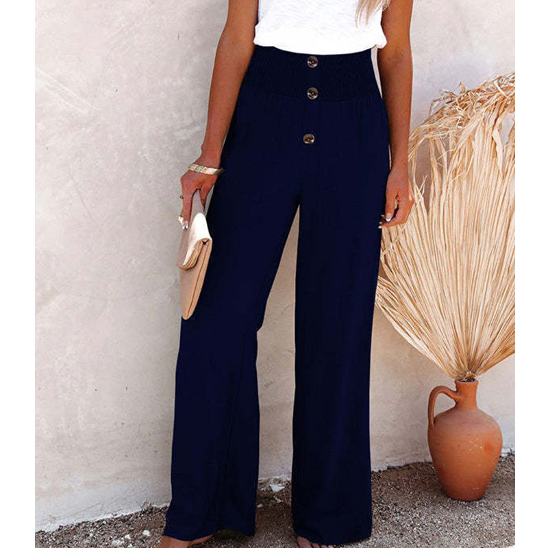 Cotton and Linen Elastic Wide Leg Pants