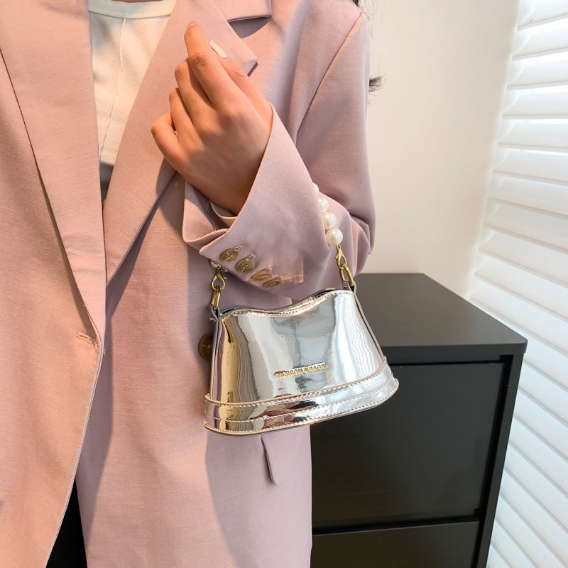 Mirror Laser Diagonal Pearl Handbag