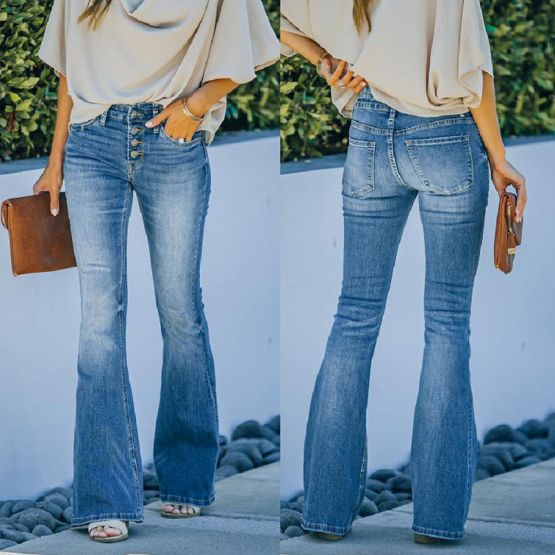 Multi-button Flared Jeans