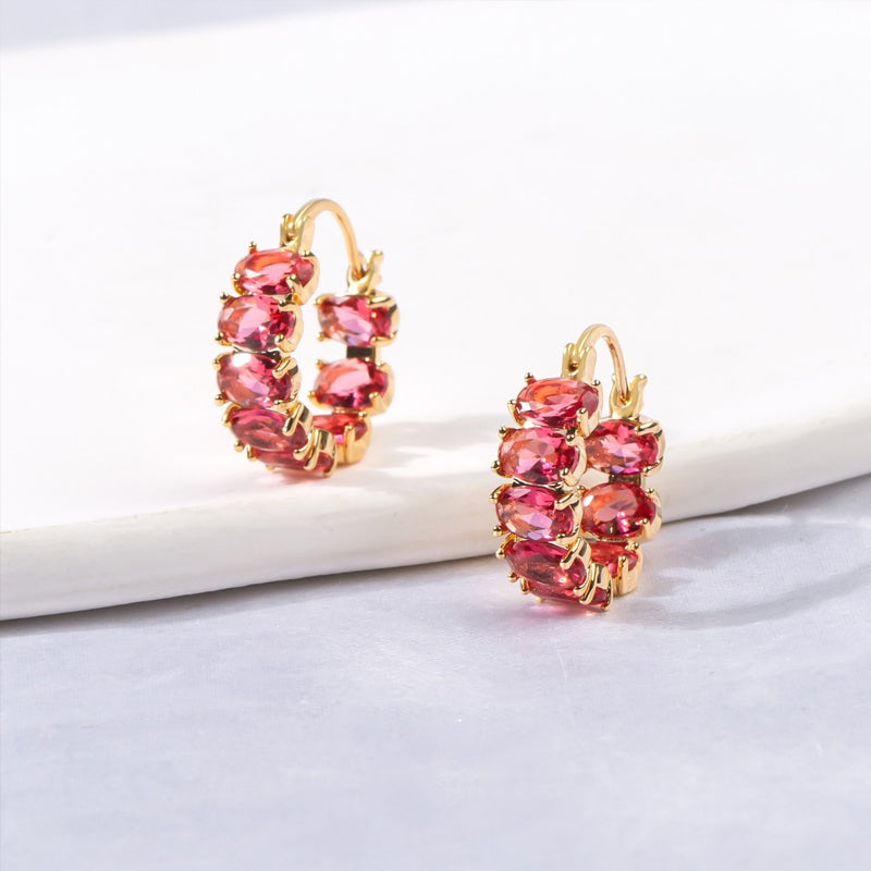Exquisite Red Zircon Hoop Earrings