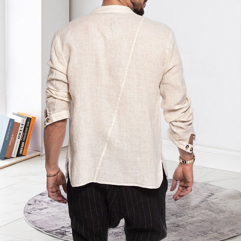 Stand Collar Linen Long Sleeve Shirt