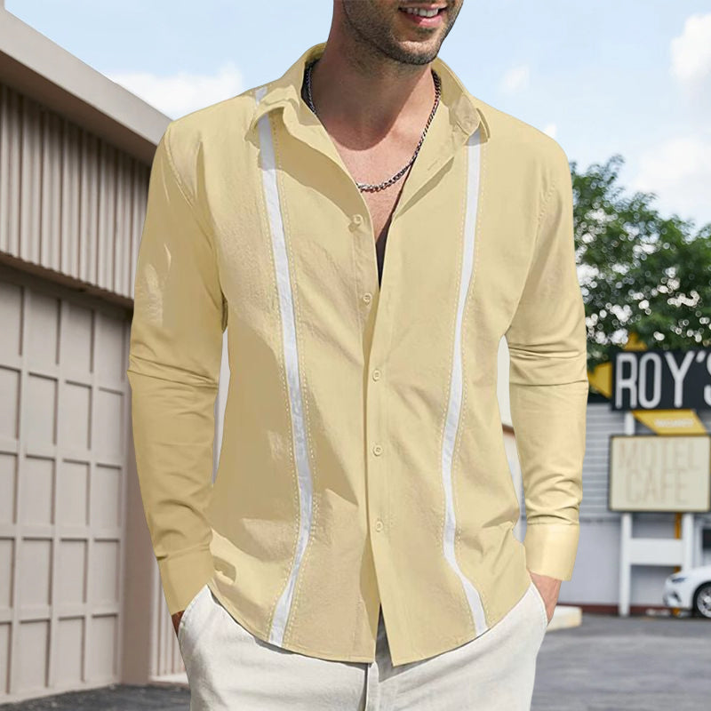 Men's Lapel Colorblock Long Sleeve Cardigan Shirt