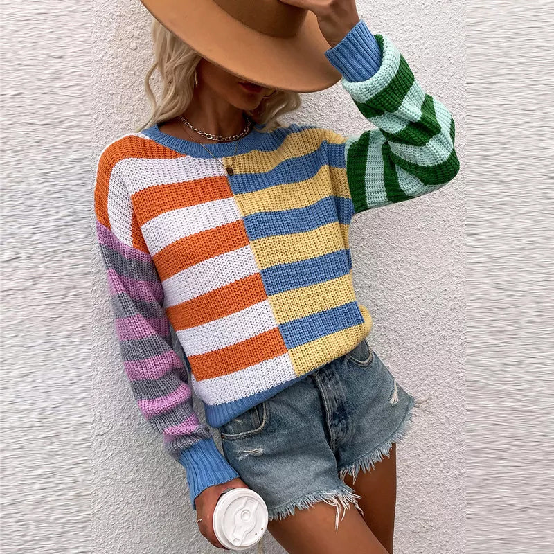 Striped Loose Crewneck Knit Sweater