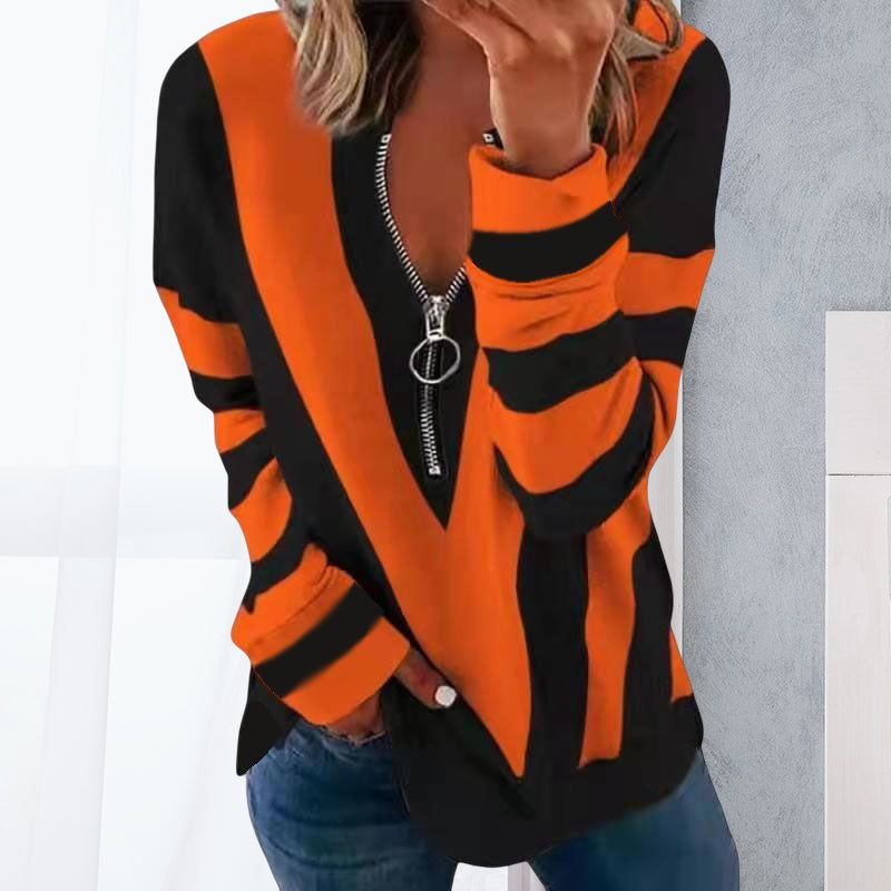 Zip V-neck Long Sleeve T-Shirt