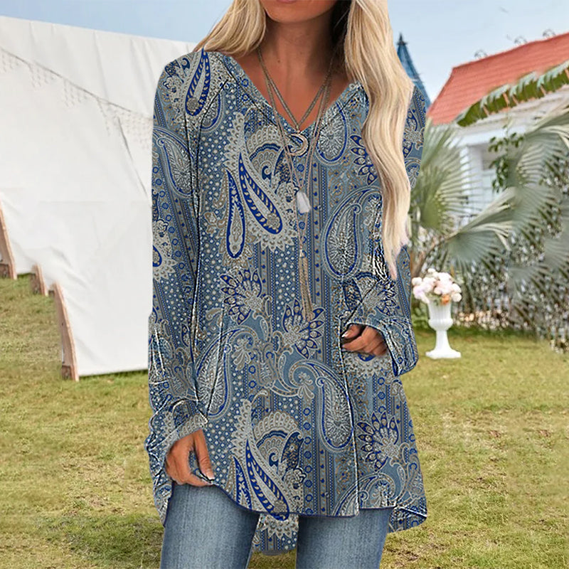 Long Sleeve Top with Paisley Print