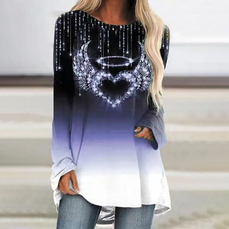 Round Neck Heart Print Long Sleeve T-Shirt