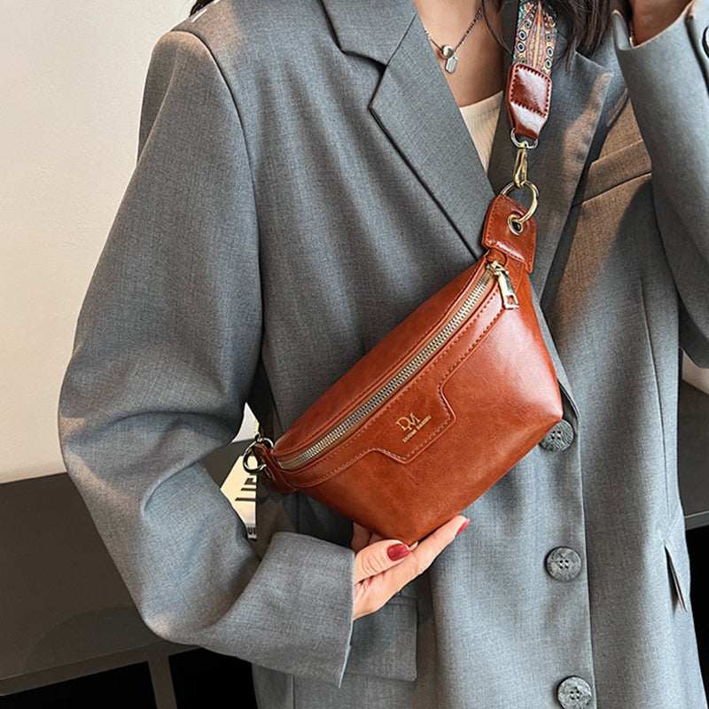 Retro Leather Wide Strap Waist Bag