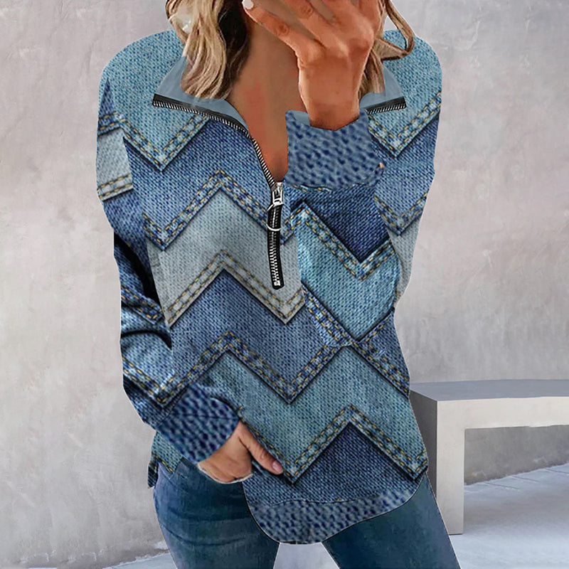 Long-Sleeve Top With Zipper And Print
