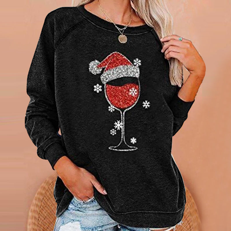 Christmas Wine Glass Print Sweatshirt